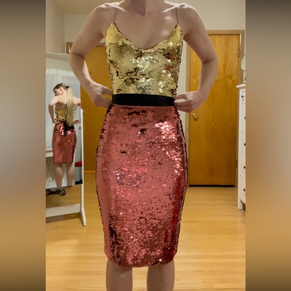 Pink & Gold Sequinned Marciano Party Dress - Picture 9 of 13